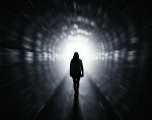 Frau im Tunnel mit Licht am Ende
