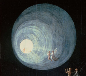 Gemälde von Hieronymus Bosch: Aufstieg der Seligen(1505 bis 1515): Bildausschnitt eines Tunnels